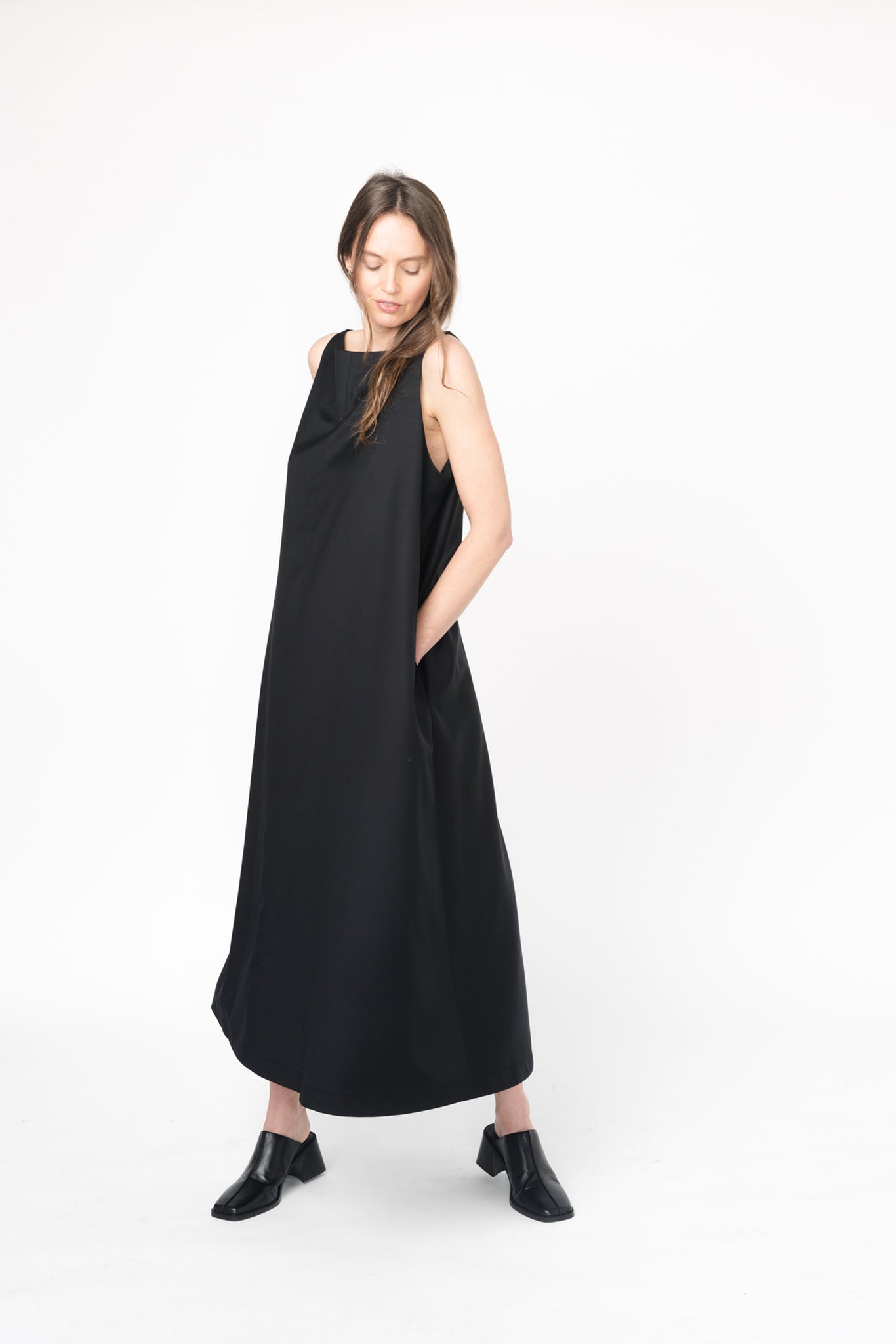 InLine Shift Dress | Wool Suiting | Black